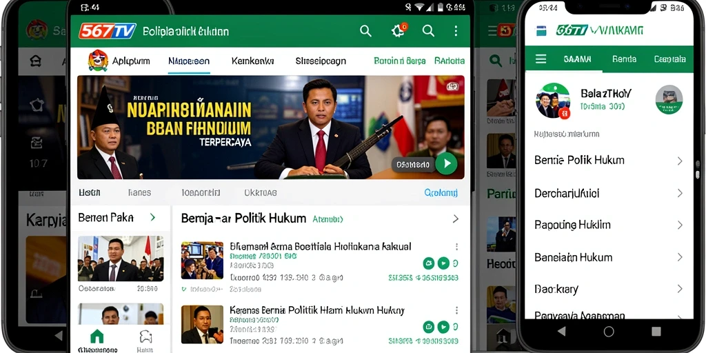 Antarmuka aplikasi 567TV untuk berita politik dan hukum.