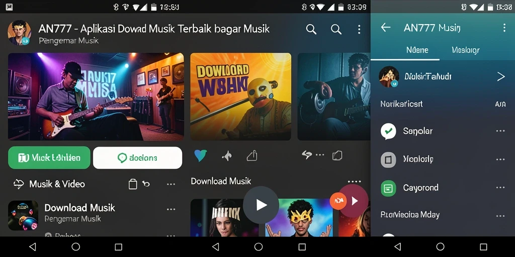Tangkapan layar AN777 menunjukkan antarmuka aplikasi Download Musik yang intuitif dan menarik.