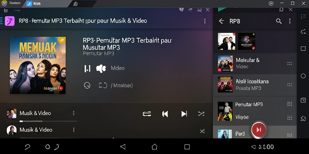 Tampilan antarmuka pengguna RP8 untuk pemutar MP3 yang menarik dan fungsional.