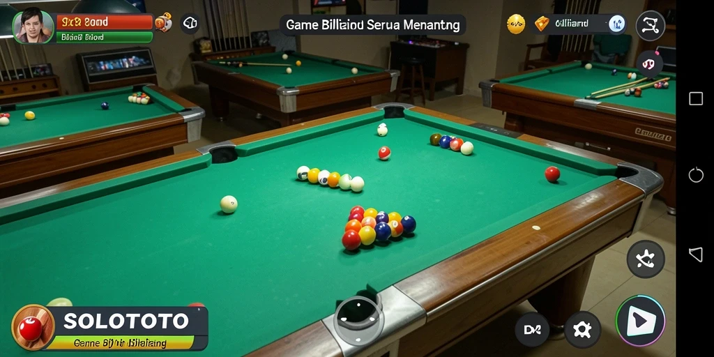Screenshot antarmuka permainan SOLOTOTO yang menampilkan meja biliar.